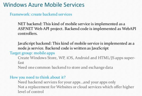 windows azure mobile services